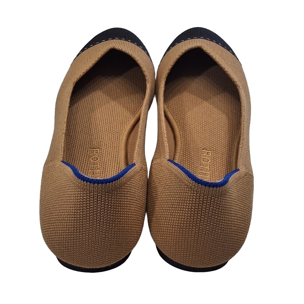 Rothys~Womens Round Camel Cap Toe Ballet Flats~Black Tan Slip On Shoes~Size 8.5 - Picture 6 of 7
